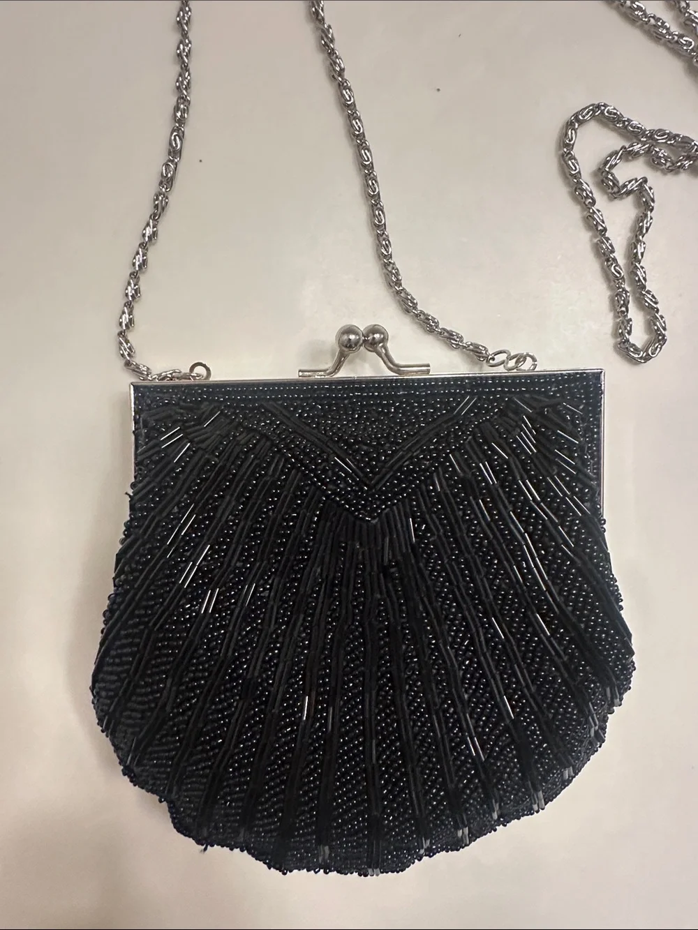 Apt. 9 Black Beaded Kiss-Lock Evening Clutch with Silver Chain